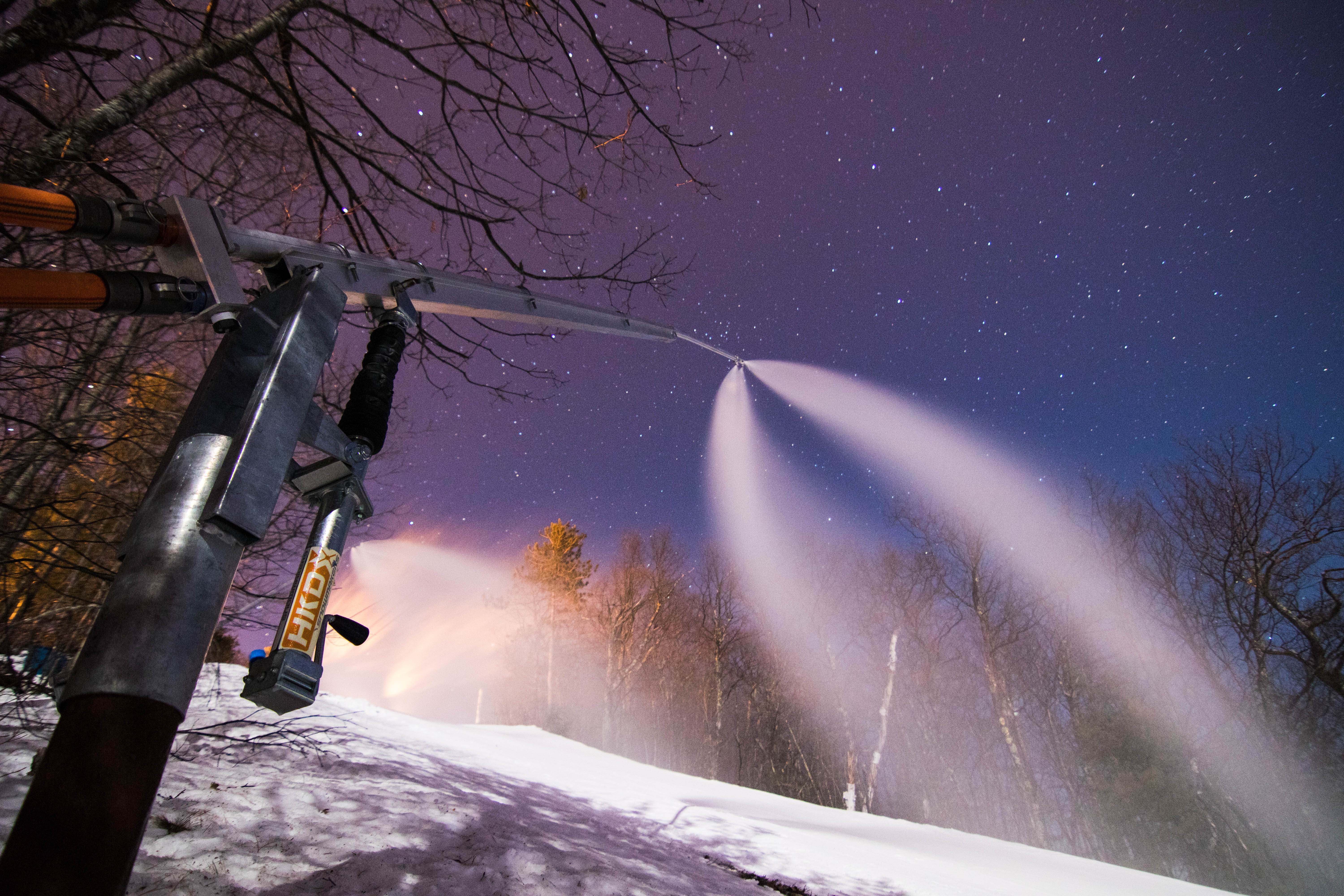 Snow guns at night