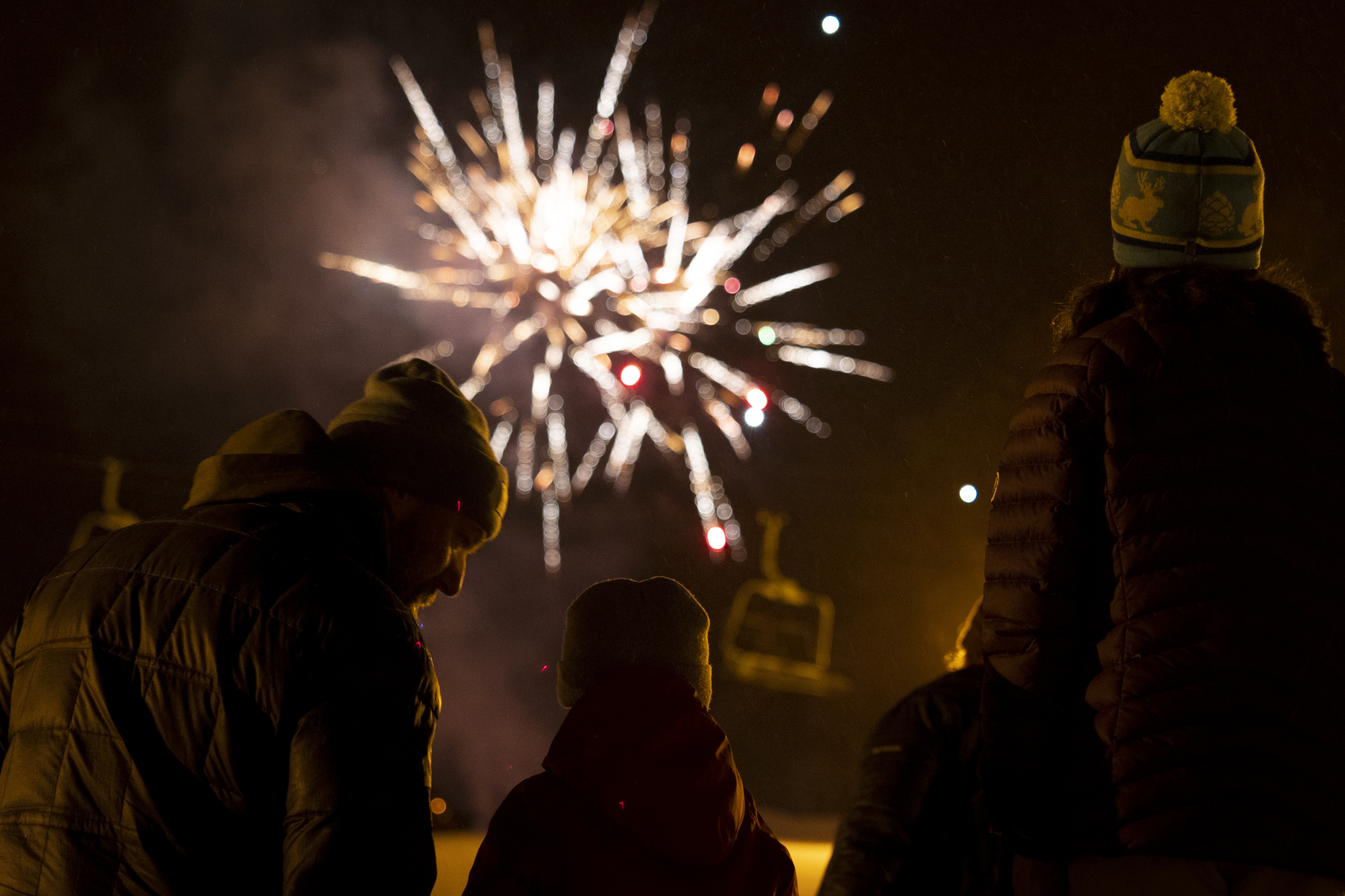 watching fireworks over chairlift