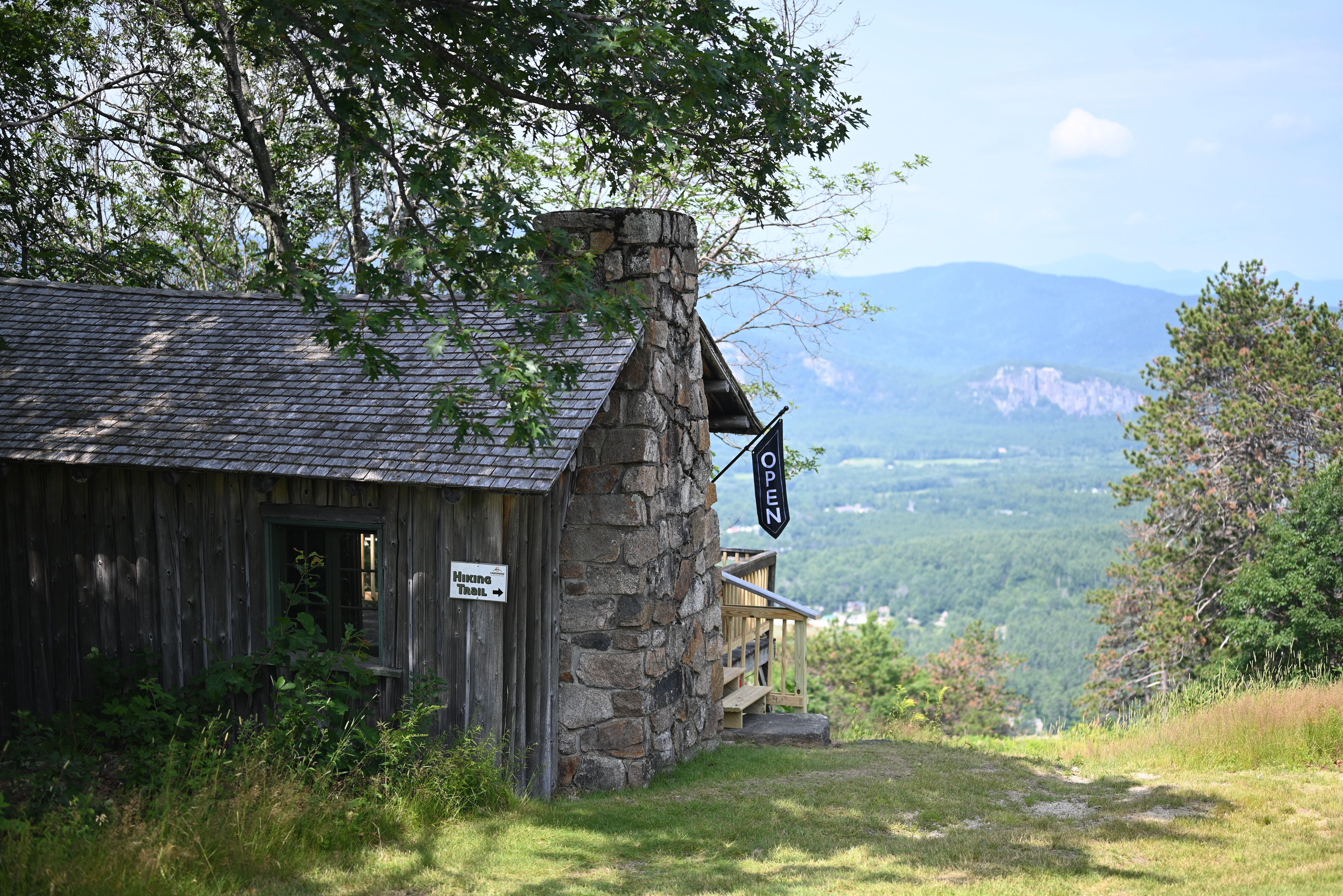 Outside of the Gibson Cabin Ski Exhibit atop Cranmore Mountain.