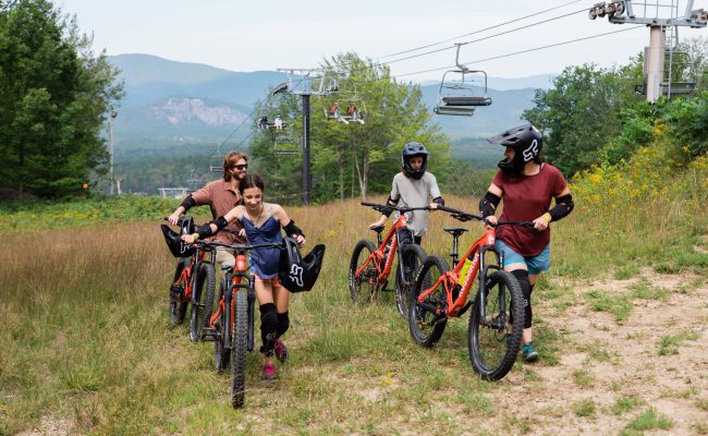 Family getting ready for bike park